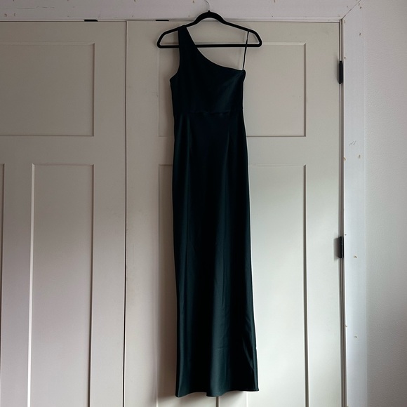 BHLDN Dylan One-shoulder Satin Slit Gown - Picture 3 of 4
